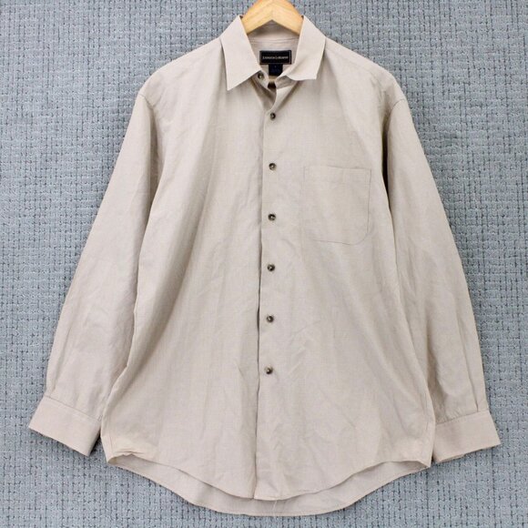 Johnston & Murphy Shirt Mens Medium M Beige/Tan Plaid Button Down Collared - Picture 1 of 9